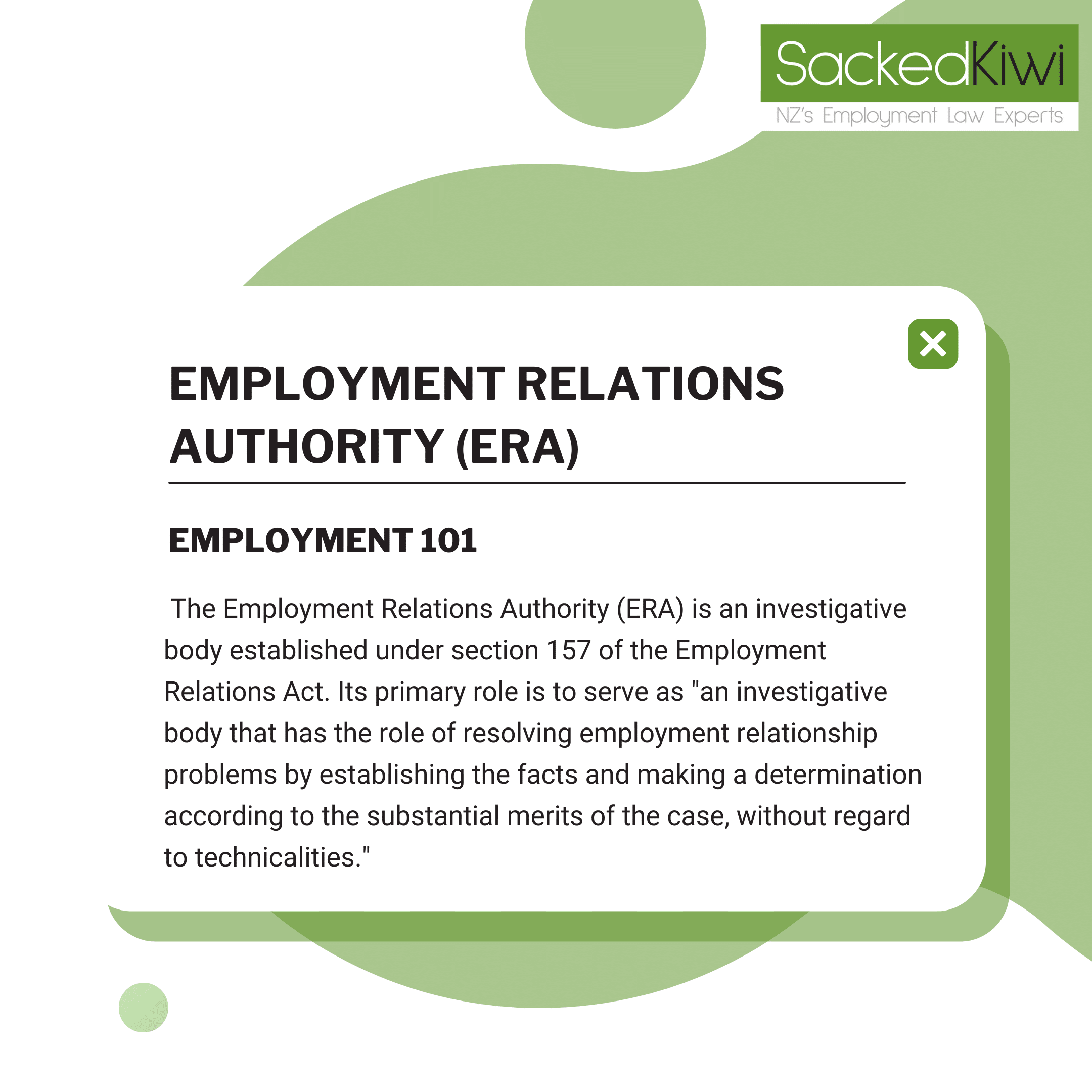 Employment Relations Authority (ERA) Glossary Graphic